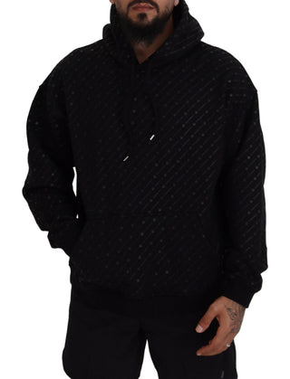 Suéter para hombre de algodón negro con capucha y estampado