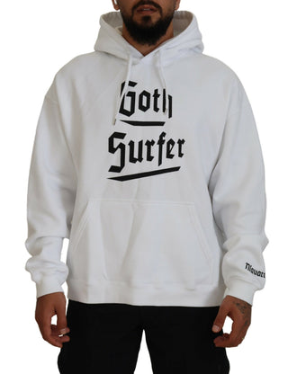 Weißer Baumwoll-Kapuzenpullover für Herren mit Aufdruck