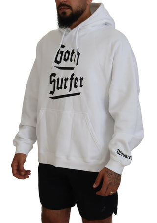 Weißer Baumwoll-Kapuzenpullover für Herren mit Aufdruck