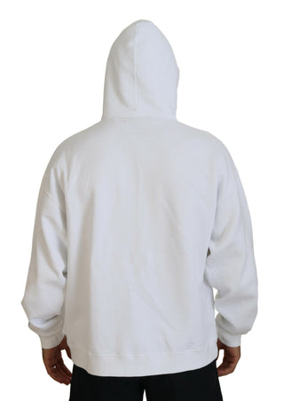 Weißer Baumwoll-Kapuzenpullover für Herren mit Aufdruck