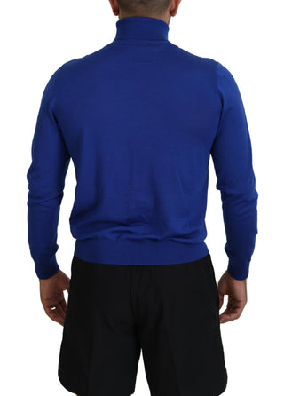 Blauer Logo-Print Langarm Rollkragenpullover