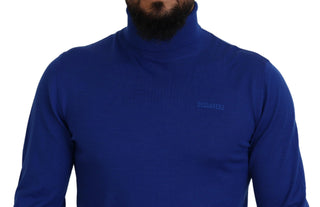 Blauer Logo-Print Langarm Rollkragenpullover