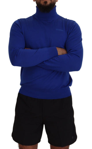 Blauer Logo-Print Langarm Rollkragenpullover