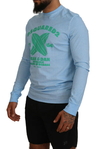 Hellblauer bedruckter Langarm-Herrenpullover