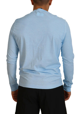Hellblauer bedruckter Langarm-Herrenpullover