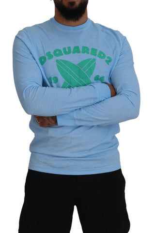 Hellblauer bedruckter Langarm-Herrenpullover