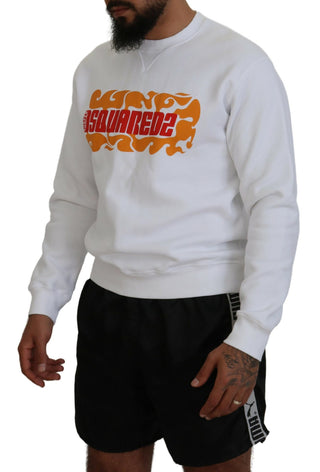 Weißer Pullover aus Baumwolle mit Print und langen Ärmeln