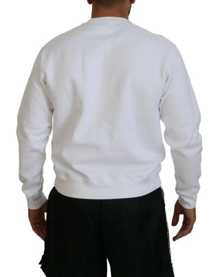 Weißer Pullover aus Baumwolle mit Print und langen Ärmeln
