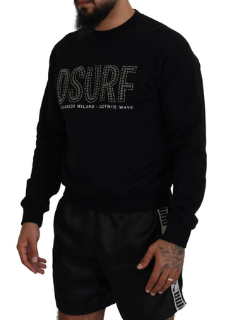 Schwarzer bedruckter Langarm-Pullover aus Baumwolle