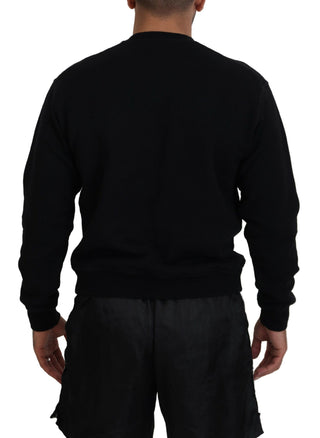Schwarzer bedruckter Langarm-Pullover aus Baumwolle