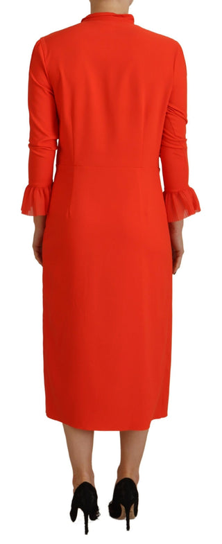 Vestido midi plisado rojo de poliéster con mangas largas