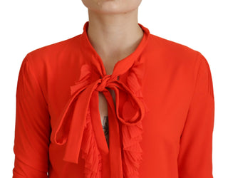 Vestido midi plisado rojo de poliéster con mangas largas
