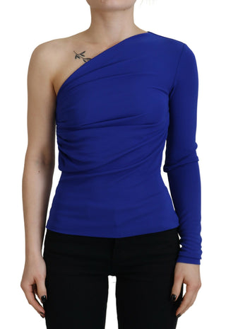 Blaue Viskose One-Shoulder-Bluse im Slim Fit
