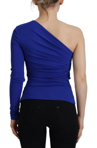 Blaue Viskose One-Shoulder-Bluse im Slim Fit