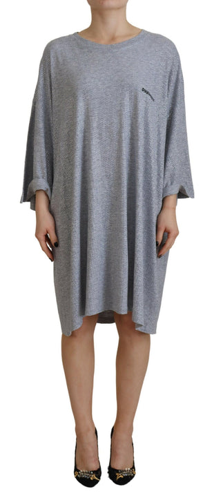 Graues, baumwollenes, langärmeliges Kleid mit Kristallverzierung