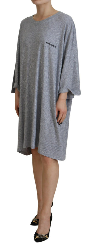 Graues, baumwollenes, langärmeliges Kleid mit Kristallverzierung