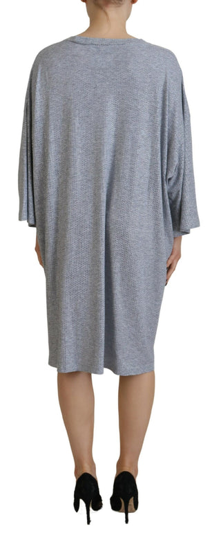 Graues, baumwollenes, langärmeliges Kleid mit Kristallverzierung