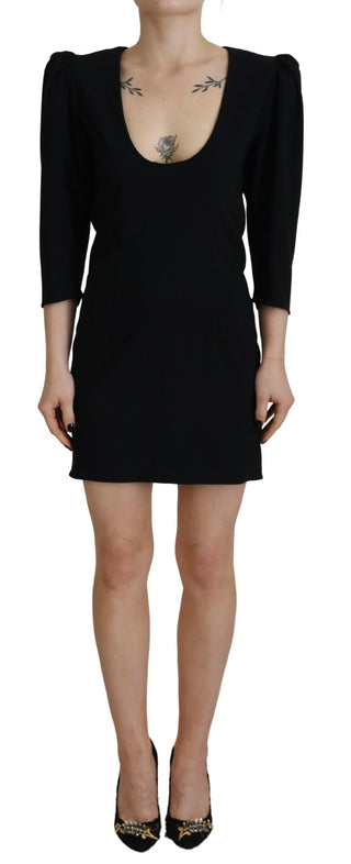 Schwarzes Polyester-Bodycon-Etui-Kleid mit langen Ärmeln