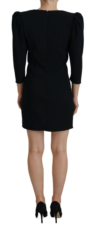 Schwarzes Polyester-Bodycon-Etui-Kleid mit langen Ärmeln