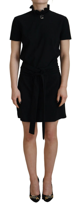 Schwarzes Minikleid aus Polyester mit kurzen Ärmeln und Etui-Schnitt