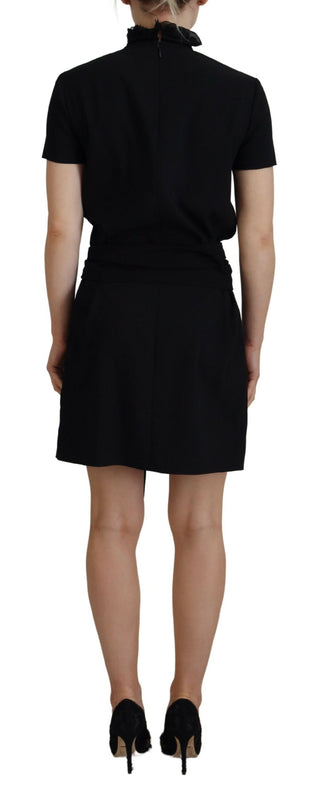 Schwarzes Minikleid aus Polyester mit kurzen Ärmeln und Etui-Schnitt
