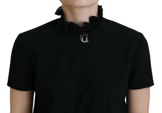 Schwarzes Minikleid aus Polyester mit kurzen Ärmeln und Etui-Schnitt