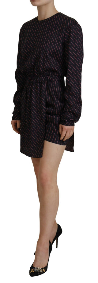 Schwarzes Mini-A-Linien-Kleid mit Logo-Print und langen Ärmeln