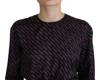 Schwarzes Mini-A-Linien-Kleid mit Logo-Print und langen Ärmeln