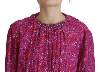 Fuchsiafarbenes Kleid mit langen Ärmeln und Sternenstickerei