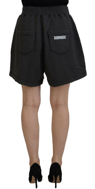Shorts negros de algodón para hombre con cintura media, desgastados y corte entallado