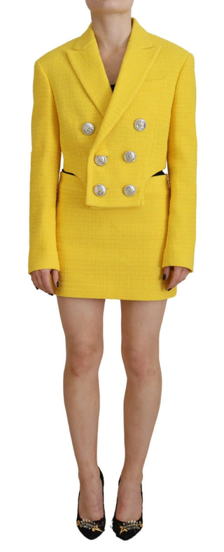 Gelbes Doppelreihiges Mini-Anzug-Blazer-Rock-Set