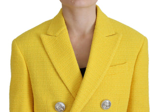 Gelbes Doppelreihiges Mini-Anzug-Blazer-Rock-Set