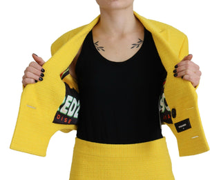 Gelbes Doppelreihiges Mini-Anzug-Blazer-Rock-Set