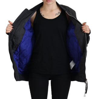 Chaqueta bomber negra para mujer con cremallera completa y estampado de logo