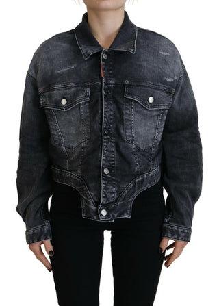 Chaqueta vaquera gris lavada de algodón corta
