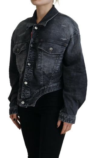 Chaqueta vaquera gris lavada de algodón corta