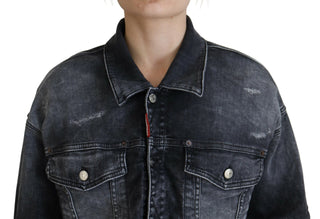 Chaqueta vaquera gris lavada de algodón corta