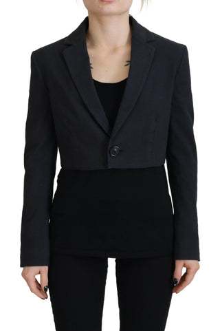Blazer negro de algodón corto con botones