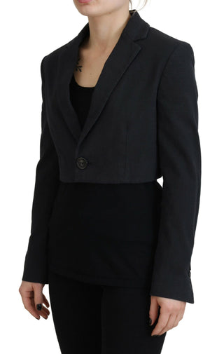 Blazer negro de algodón corto con botones