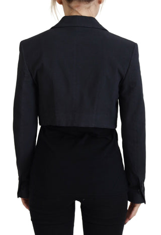 Blazer negro de algodón corto con botones
