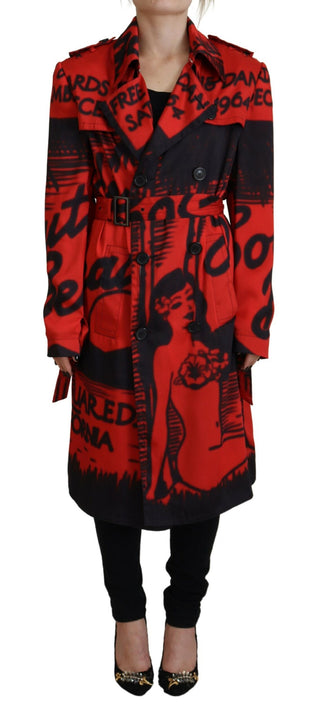 Rot bedruckte Desigual Manteljacke mit Knopfkragen