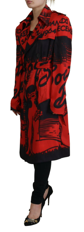 Rot bedruckte Desigual Manteljacke mit Knopfkragen