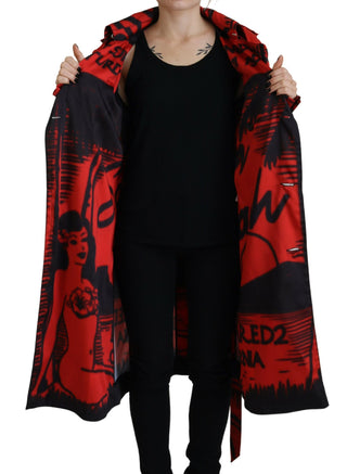 Rot bedruckte Desigual Manteljacke mit Knopfkragen