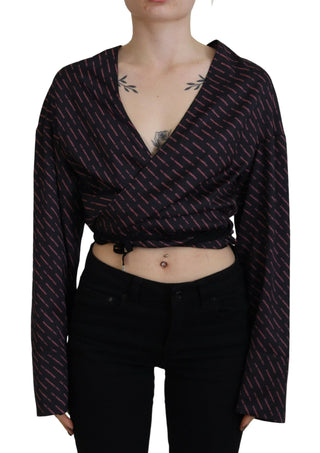 Schwarze bauchfreie Bluse aus Polyester mit Logoprint