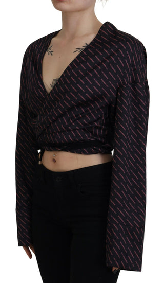 Schwarze bauchfreie Bluse aus Polyester mit Logoprint