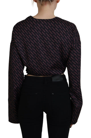 Schwarze bauchfreie Bluse aus Polyester mit Logoprint
