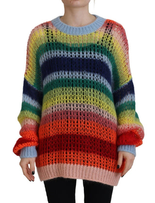 Mehrfarbiger Strickpullover aus Mohair mit Rundhalsausschnitt