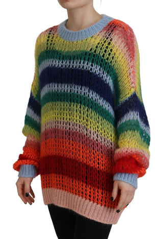 Mehrfarbiger Strickpullover aus Mohair mit Rundhalsausschnitt