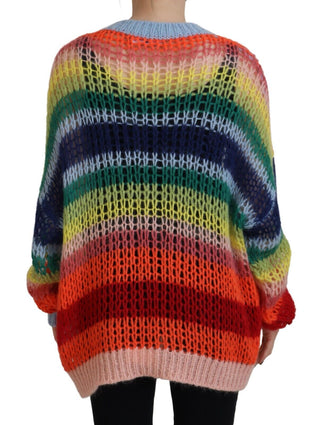 Mehrfarbiger Strickpullover aus Mohair mit Rundhalsausschnitt