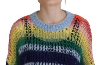 Mehrfarbiger Strickpullover aus Mohair mit Rundhalsausschnitt